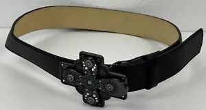 Leatherock Genuine Black Leather Embellished Cross Belt Size 32 - Picture 1 of 7