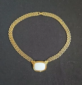 Vtg 80s Goldtone Trifari White Lucite Pendant  Necklace STATEMENT  - Picture 1 of 7