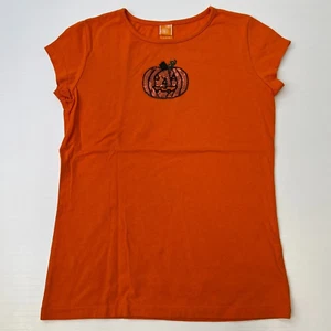 Pumpkin Shirt Girl Large Youth Sequin Bead Pumpkin Patch Halloween Party Core No - Picture 1 of 11