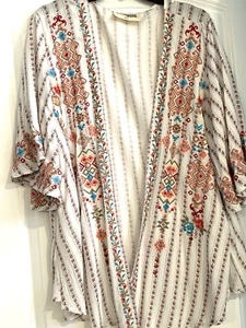 SAVANNA JANE DUSTER COACARDIGAN OVER COAT EMBROIDERED GEOMETRIC MULTI COLOR - Picture 1 of 8