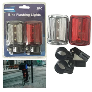 2 Bike LED Lights Flashing Reflector Clip - Picture 1 of 1