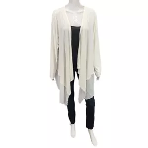 Joan Rivers Jersey Knit and Chiffon Draped Open Cardigan 3X Plus Size Off White - Picture 1 of 11