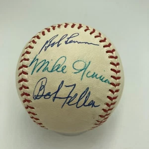 Bob Feller Bob Lemon Early Wynn Mike Garcia Indians Pitchers Signed Baseball JSA - Picture 1 of 6