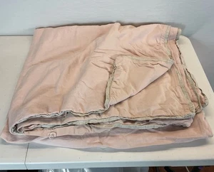 Pottery Barn Linen Full/Queen Duvet Cover pale pink Tan trim EUC - Picture 1 of 5