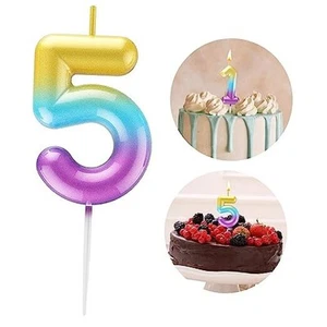 Number Candle Happy Birthday 3D Number Candles for Birthday Cake 5 Rainbow - Picture 1 of 7