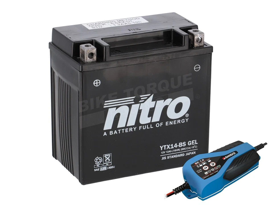 Nitro NTX14 AGM Gel Battery + Charger to fit HUSQVARNA 900 Nuda ABS (12-13) - Image 1 of 1