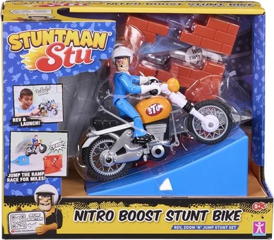 Stuntman Stu Nitro Boost Stunt Bike Rev and Wind-up Bike with Launch Ramp - NEW