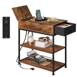 Narrow Side Table with Charging Station, End Table for Living Room, Couch Sid... - Picture 1 of 4