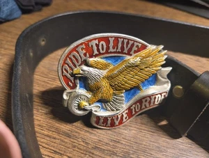 1982 "Ride to Live to Ride" American Eagle Great American USA Gürtel und Schnalle - Bild 1 von 7