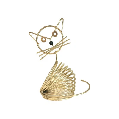 MCM Gold Brass Cat Letter Holder Coiled Wire Mail Organizer Card Keys Holder - Image 1 of 4