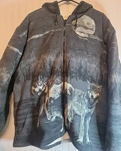 Vintage Large Black Canyon Wolves Fleece Zip Up Black/grey - Picture 1 of 6