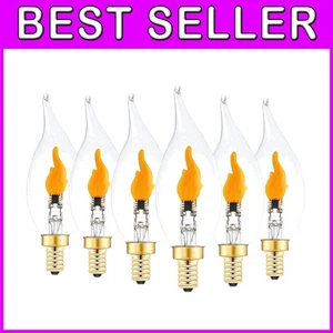 E12 Flicker Flame Effect Light Bulbs, Clear Glass, 6 Pack - Picture 1 of 8