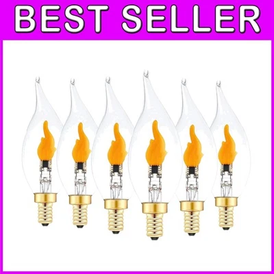 E12 Flicker Flame Effect Light Bulbs, Clear Glass, 6 Pack - Image 1 of 4