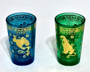 Vintage Disney Alladin Moroccan Tea/Juice Glasses Set of 2 Green Blue 4"t. 2.5"w - Picture 1 of 13