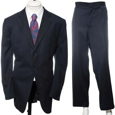 48R Merona Tres Botones Negro Rayas Dos Piezas Traje 39x27.5 Pantalón Chaqueta Foto 1 de 4