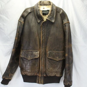 Avires A-2 Leather Bomber Jacket Men Large Distressed 1989 US Army Replication - Picture 1 of 10