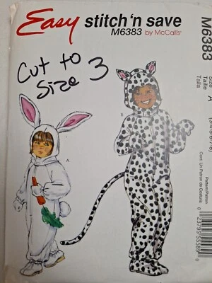 Cat Rabbit 3T 3 ONLY Costume Stitch N Save McCalls M6383 6383 Sewing Pattern Cut - Image 1 of 4