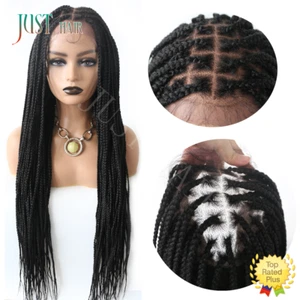 Box Braided Swiss Lace Front Wigs Cornrow Kanekalon Fiber Micro Twist Baby Hair - Picture 1 of 18