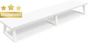 Dual Monitor Riser, 42 Inch, TV Stand, Wood & Steel, with Storage, White - Picture 1 of 12
