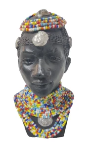 EBONY Wood Maasai Tribal Woman Head - Hand Carved Sculpture - Kenya & Tanzania - Picture 1 of 16