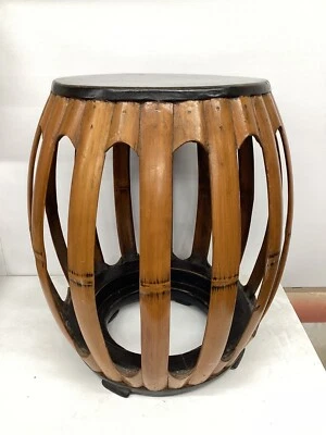 Antique Chinese Rare Bamboo Barrel Stool Tall 18 1/2 in 中国 复古 竹节 板凳 - Image 1 of 4