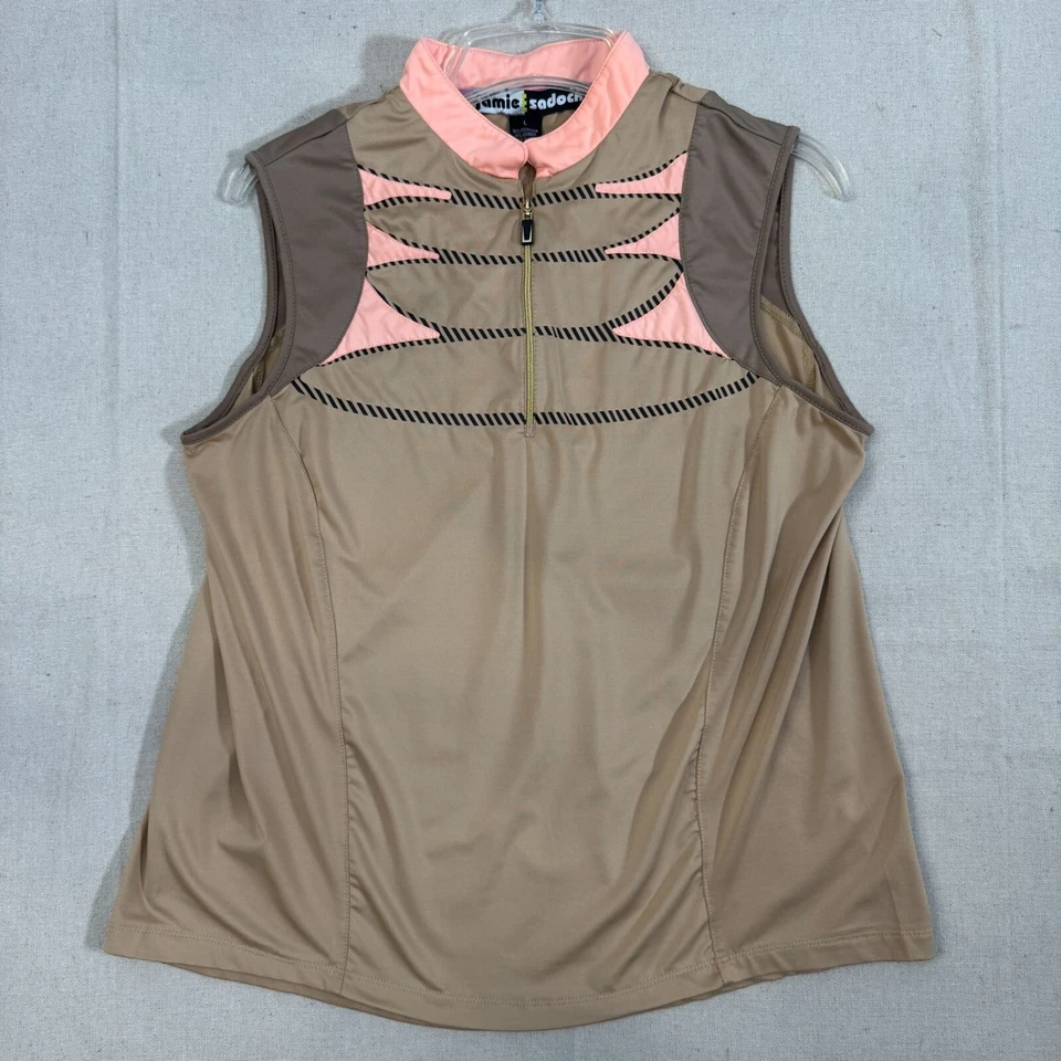 Jamie Sadock Sleeveless Tan & Pink Colorblock Pullover Womens Golf Polo Shirt L - Image 1 of 4