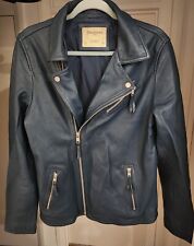 Stradivarius Leather Biker Jacket Teal Blue size S Small M Medium 38 inch VGC
