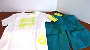 DKNY~2-Piece Set~White & Yellow SHIRT~Teal Green CARGO SHORTS~NWT~24 Months - Picture 1 of 4