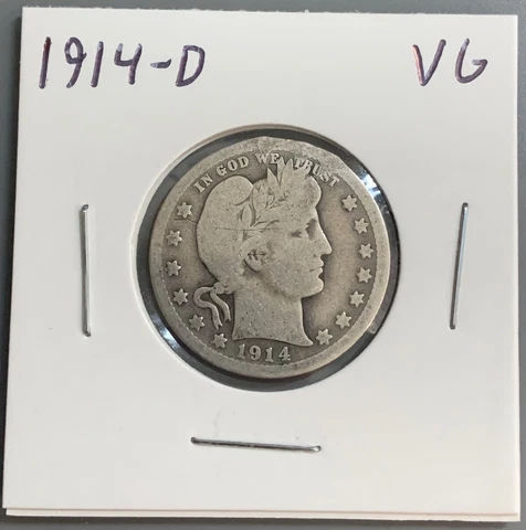 1914-D Barber Quarter 90% Silver 25c - VG/Very Good Cover