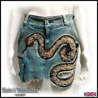 mini skirt short miniskirt minirock rock woman clothing jeans denim strass snake - Image 1 of 4