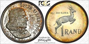 1968 South Africa 1 Rand English Silver PCGS PR67DCAM Toned Gold Shield 9486 - Picture 1 of 1