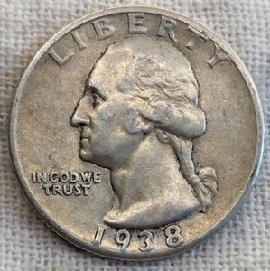 1938 Washington Quarter XF/AU; Lower Mintage 9.5M Semi-Key Date - .9 Fine Silver - Imagen 1 de 6