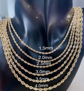 Chaîne de corde solide 14 carats, chaîne de corde en or véritable, chaîne de corde solide, 1,5 mm-4,0 mm, 16-26