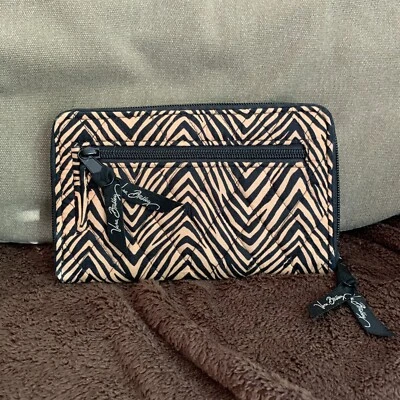 Vera Bradley Women's Wallet Black Brown Quilted Zebra Print Zip Around Turnlock - Image 1 of 4