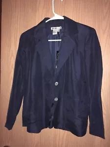 Wintersilks Ladies Thin Silk Blazer size Small Petite Navy Blue Shoulder pads - Picture 1 of 10