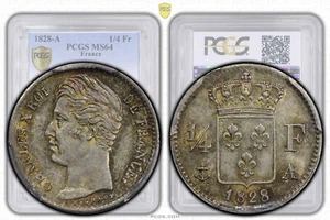 FRANCE, Charles X, 1/4 Franc 1828, Top Pop, PCGS MS 64 - Picture 1 of 8