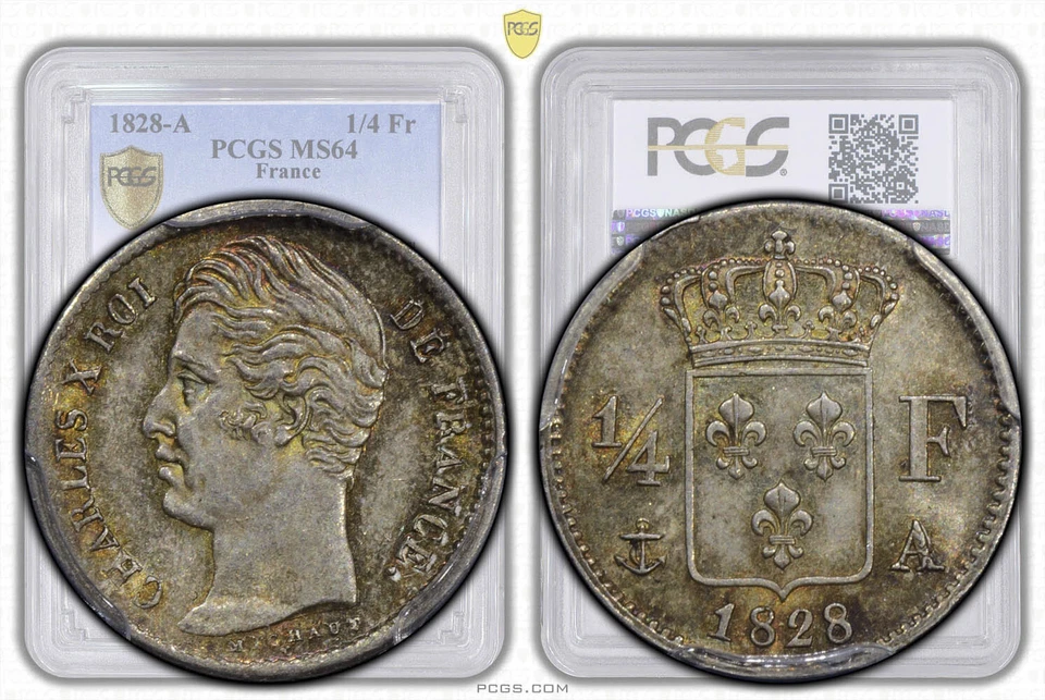 FRANCE, Charles X, 1/4 Franc 1828, Top Pop, PCGS MS 64 - Image 1 of 4
