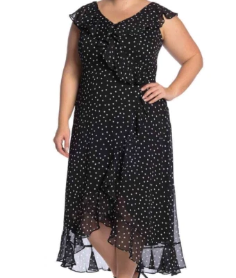 Vestido de festa London Times LBD envoltório serve 22W-24W preto branco bolinhas novo com etiquetas $130 - Imagem 1 de 4