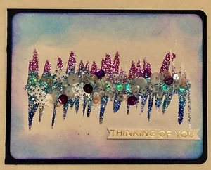 THINKING OF YOU - Glitter and sequins - Handmade MIXED MEDIA card By DEE - Picture 1 of 4