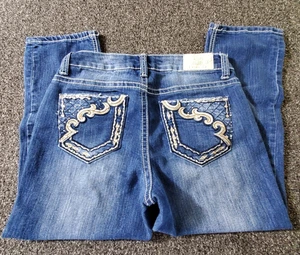 Love Indigo Premium Cropped Jeans Women 6 Embellished Pockets Capri Bling Dark - Picture 1 of 13