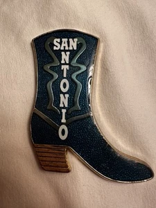 Bota de Vaquero Vintage San Antonio Texas Imán de Nevera Metal Azul Recuerdo de Viaje - Imagen 1 de 4
