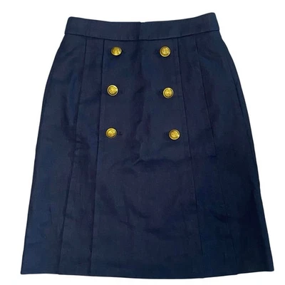 Falda J Crew Mujer 2 Azul Marino Botón Frontal Marinero Mezcla Lino Carrera  Foto 1 de 4