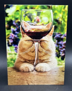 Glückwunschkarte Happy Birthday (Katze, Wein) mit Umschlag - Bild 1 von 5