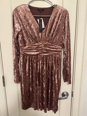 Mini Vestido Violets & Roses Grace Rosa Terciopelo Aplastado Manga Larga Talla 2/26 Foto 1 de 4