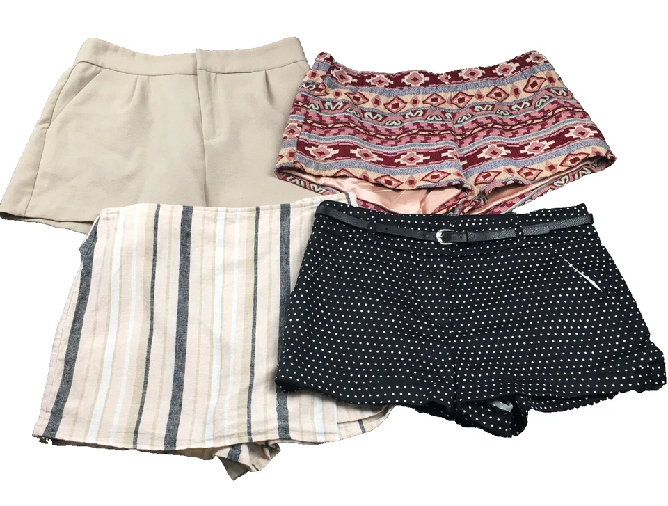 Lote de 4 Pantalones Cortos Forever 21 Mujer Talla M Lunares Rayas Tiro Medio Bolsillos Cortados Foto 1 de 4