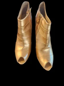 Christian Louboutin Robot 120 Miroire Gold Peep Toe Booties – Size 38 – Authenti - Picture 1 of 10