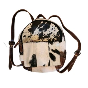 Myra Bag Women's Brown White Spotted Flap Leather Calf Hair Backpack Preowned - Picture 1 of 7