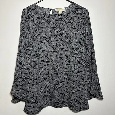 Топ женский Michael Kors размер большой черный пейсли с длинным рукавом декольте - Изображение 1 из 4
