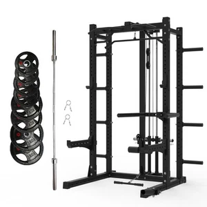 Preorder Multifunctional Squat Rack Bundle - 100kg Ruber Weight Plates & Barbell - Picture 1 of 12