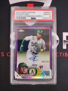 ESTEURY RUIZ 2023 Topps Chrom #RAERU Rookie RC Autogramm lila/250 A's PSA 10 - Bild 1 von 3